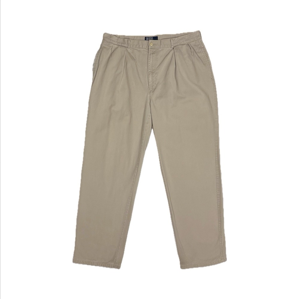 Vtg Polo Ralph Lauren Andrew Beige Khaki Double Pleated Chino Pants Mens W36 I32